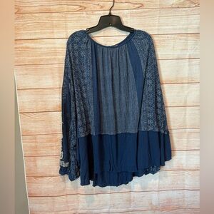 Free People Navy and Cream Lace Blouse